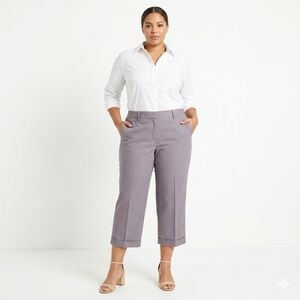 Caribbean Joe Let Go Pinstripe Cropped Capri Pants Size 16 Gray Wide Leg Cuffed